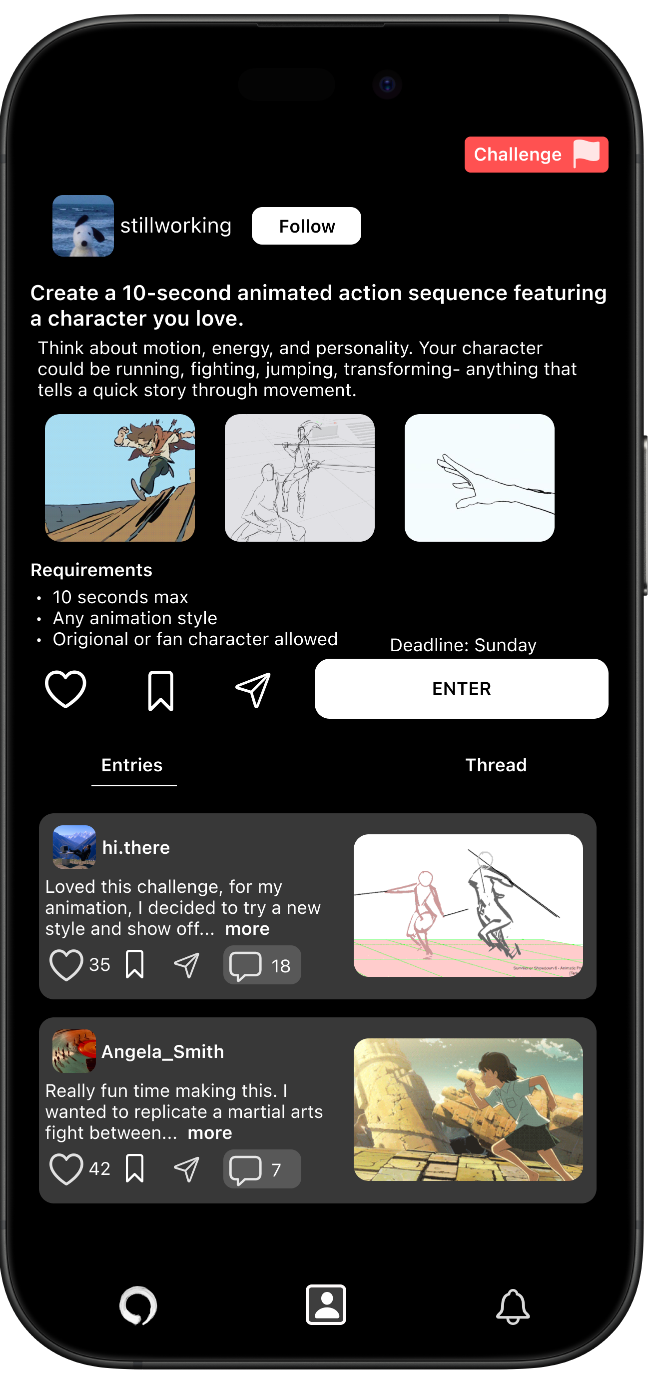 A creative challenge post in the Dojo app